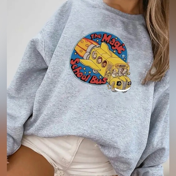 Women’s Gray Magic School Bus Sweatshirt ~ Size XL 🚌 NEW Graphic Hoodie - Picture 3 of 7